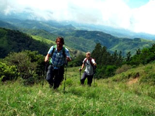 Hiking the "Sendero Pacifico" with view of Pacific Ocean behind.